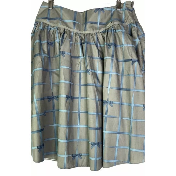Isaac Mizrahi Womens A Line Skirt Silver Blue Windowpane Bow Zip 8 New - Picture 2 of 7